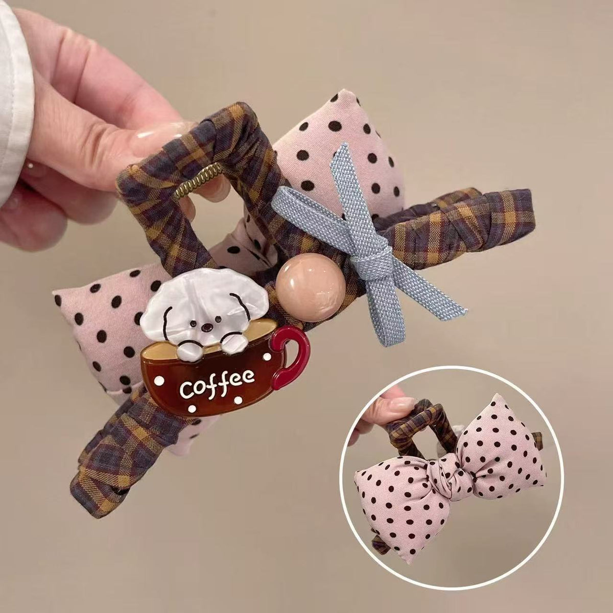 Coffee dog bow hair claw clip - all colorways